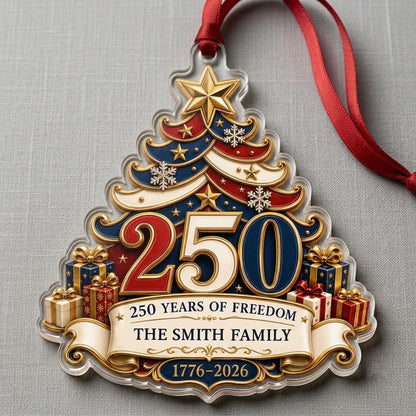 Personalized America 250th Tree of Freedom Acrylic Ornament, Custom Patriotic Holiday Keepsake