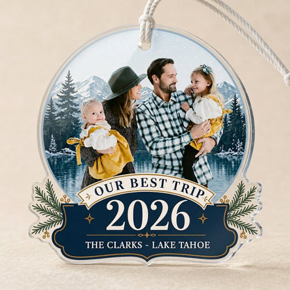 Personalized Our Best Trip Snow Globe Photo Acrylic Ornament