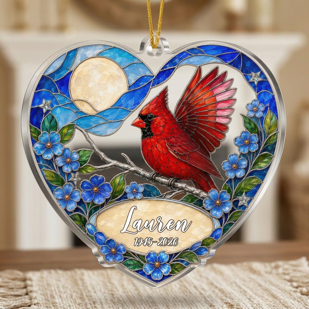 Personalized Red Cardinal Heart Memorial Acrylic Ornament