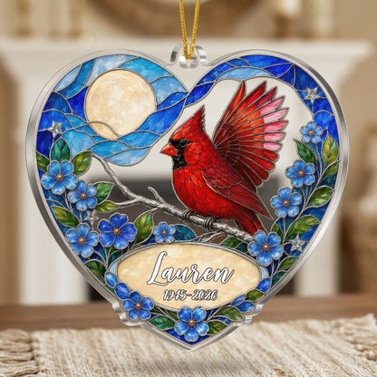 Personalized Red Cardinal Heart Memorial Acrylic Ornament