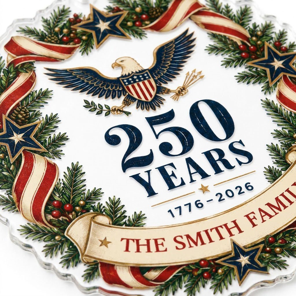 Personalized America 250th Wreath Acrylic Ornament, Custom Patriotic Holiday Keepsake