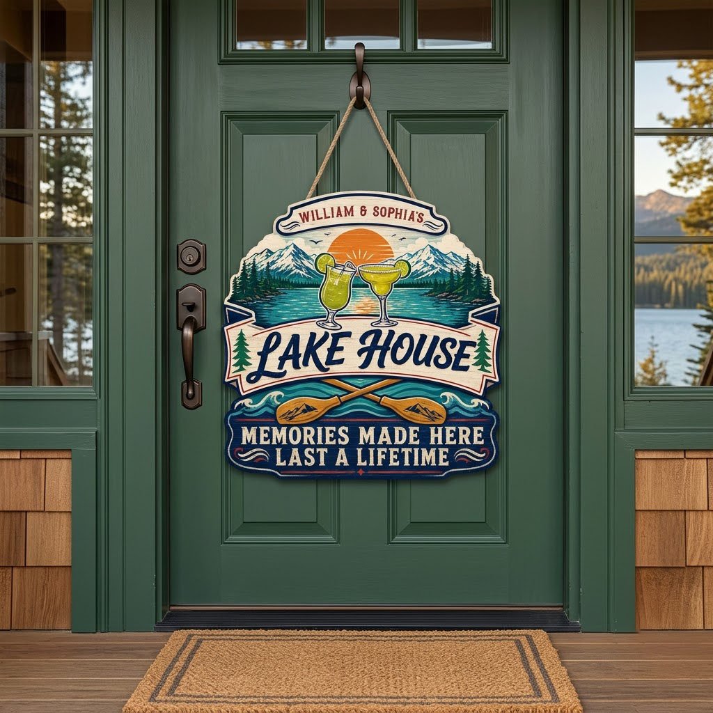 Personalized Lake House Cocktail Memories Wooden Hanging Sign