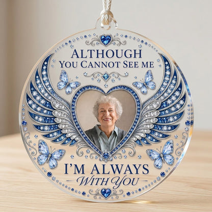 Personalized Sapphire Angel Wings Heart Photo Memorial Acrylic Ornament