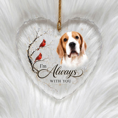 Personalized Dog Memorial Photo I'm Always With You Red Cardinals Heart Glass Ornament