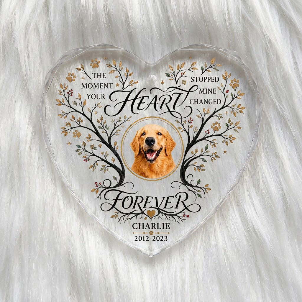 Personalized Dog Memorial Photo The Moment Your Heart Stopped Heart Glass Ornament