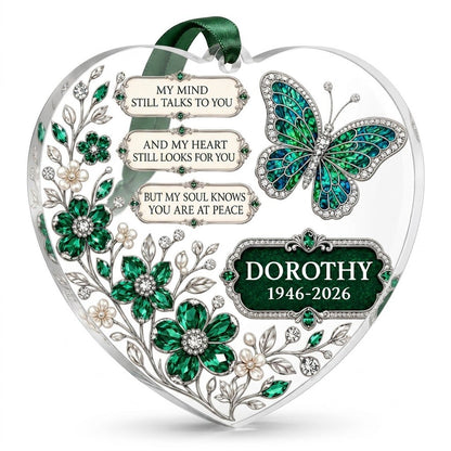 Personalized Emerald Butterfly Memorial Heart Acrylic Ornament