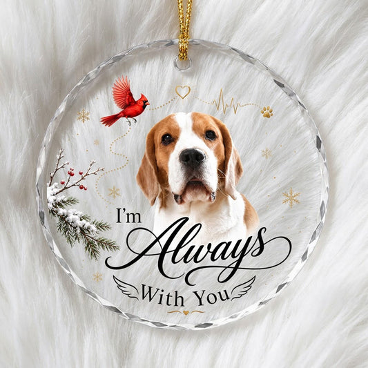 Personalized Dog Memorial Photo I'm Always With You Cardinal Round Glass Ornament