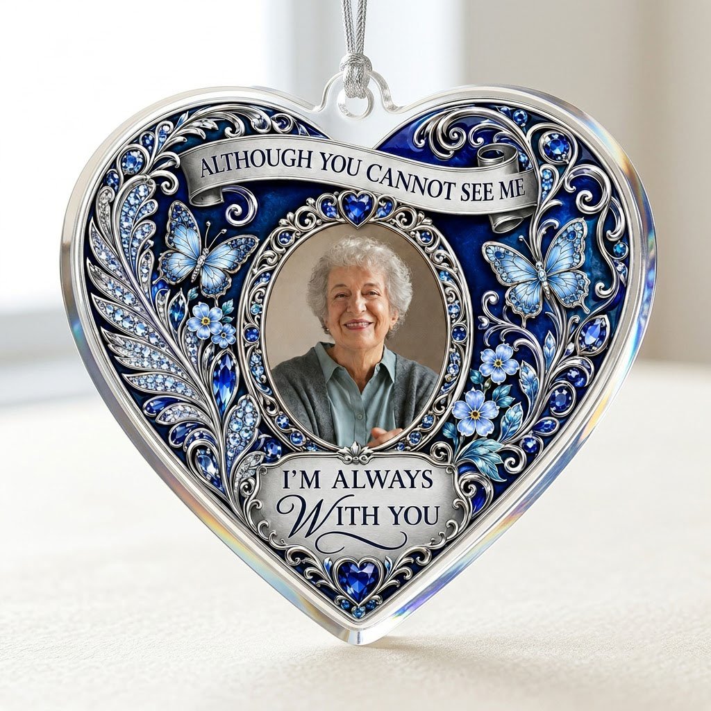 Personalized Sapphire Heart Photo Memorial Acrylic Ornament