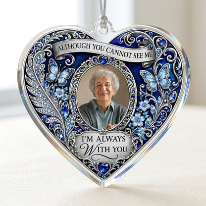 Personalized Sapphire Heart Photo Memorial Acrylic Ornament