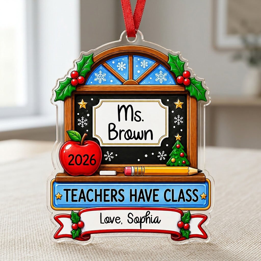 Personalized Classroom Blackboard Teacher Acrylic Ornament, Custom School Keepsake
