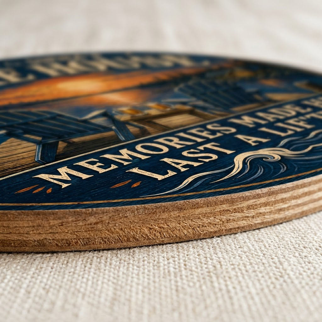 Personalized Lake House Sunset Dock Wooden Hanging Sign