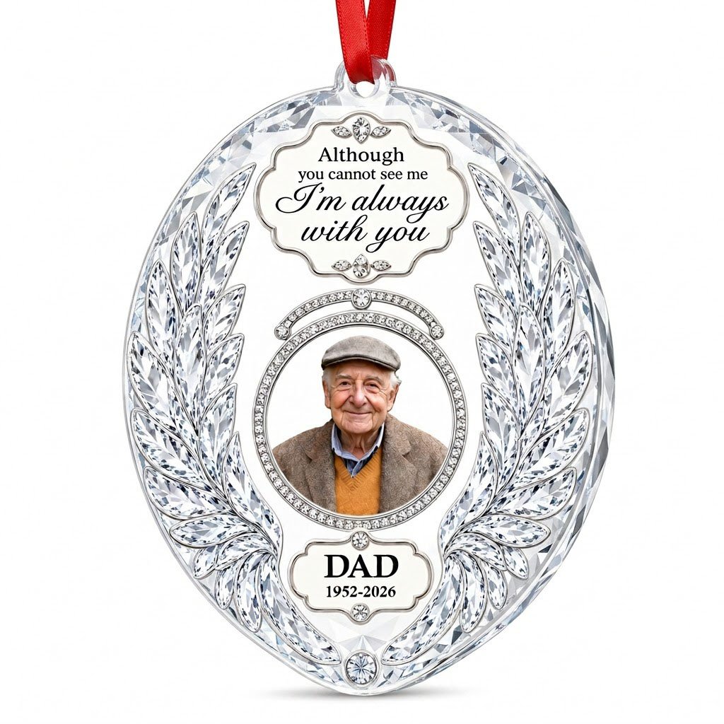 Personalized Crystal Angel Wings Oval Photo Memorial Acrylic Ornament