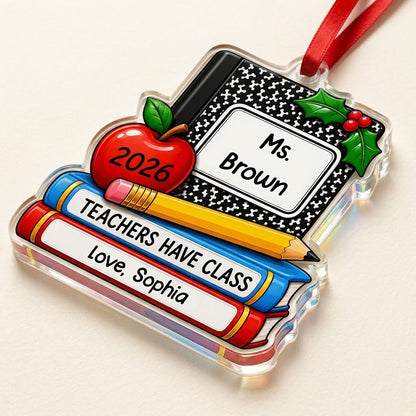 Personalized Teacher Composition Book Stack Acrylic Ornament, Custom School Appreciation Keepsake