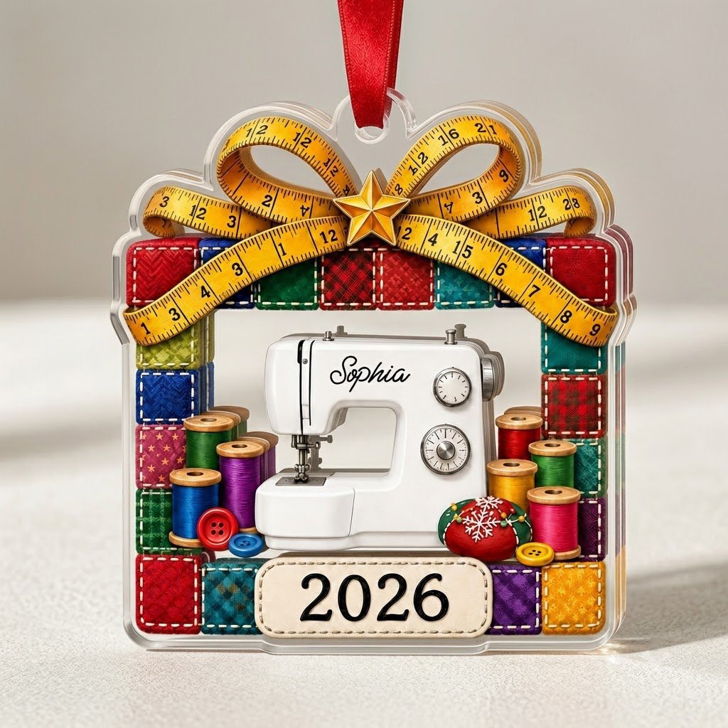 Personalized Quilt Patchwork Sewing Machine Acrylic Ornament