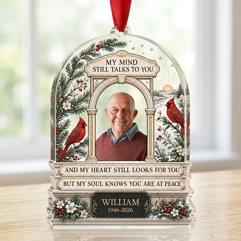 Personalized Heavenly Arch Cardinals Photo Memorial Acrylic Ornament