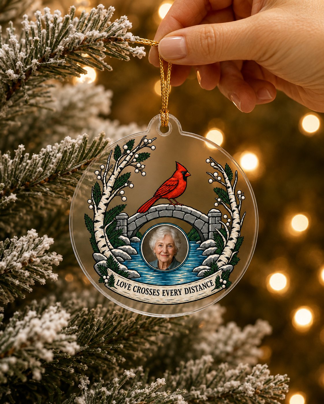Personalized Memorial Photo Cardinal Bridge Christmas Ornament