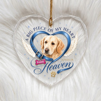 Personalized Dog Memorial Photo Collar Angel Wings Heart Glass Ornament