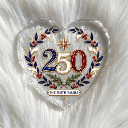 Personalized 250th Anniversary Patriotic Wreath Heart Glass Ornament