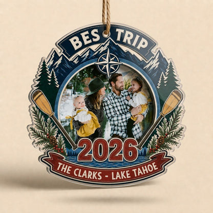 Personalized Best Trip Lake Adventure Photo Acrylic Ornament