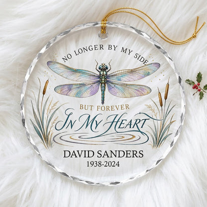 Personalized Dragonfly Memorial No Longer By My Side Round Glass Ornament