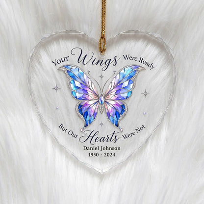 Personalized Butterfly Memorial Your Wings Were Ready Jeweled Heart Glass Ornament