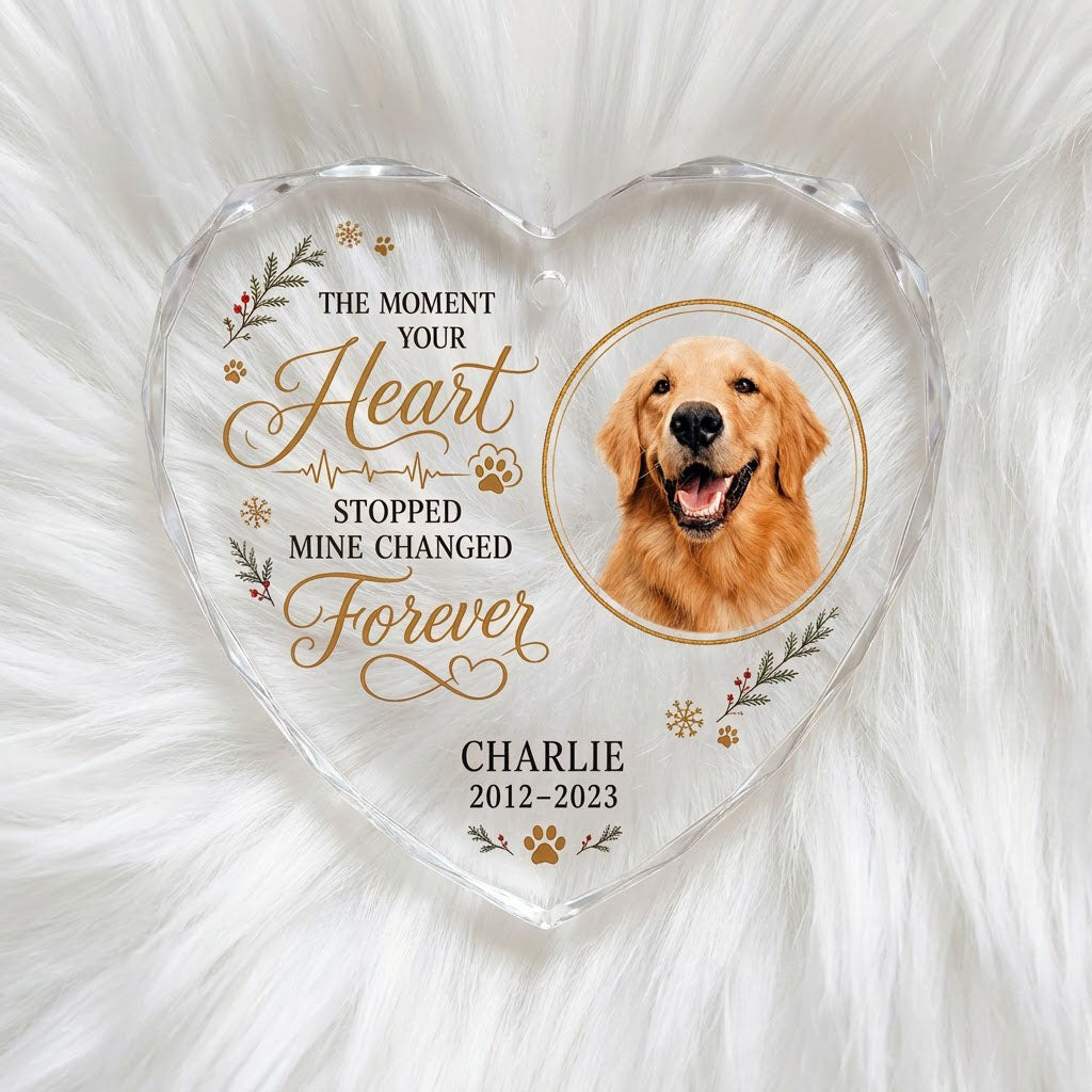 Personalized Dog Memorial Photo The Moment Your Heart Stopped Heart Glass Ornament