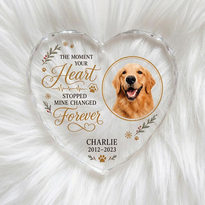 Personalized Dog Memorial Photo The Moment Your Heart Stopped Heart Glass Ornament
