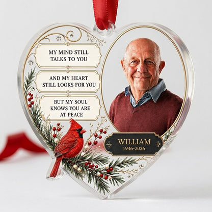Personalized Cardinal Heart Photo Memorial Acrylic Ornament