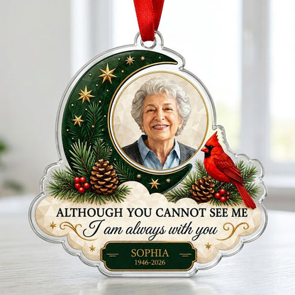 Personalized Cardinal Crescent Moon Photo Memorial Acrylic Ornament