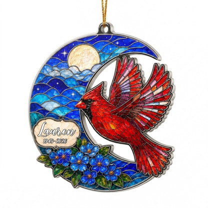 Personalized Red Cardinal Crescent Moon Memorial Acrylic Ornament