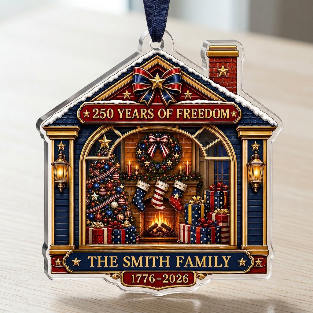 Personalized America 250th Fireplace Living Room Acrylic Ornament, Custom Patriotic Keepsake