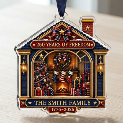 Personalized America 250th Fireplace Living Room Acrylic Ornament, Custom Patriotic Keepsake