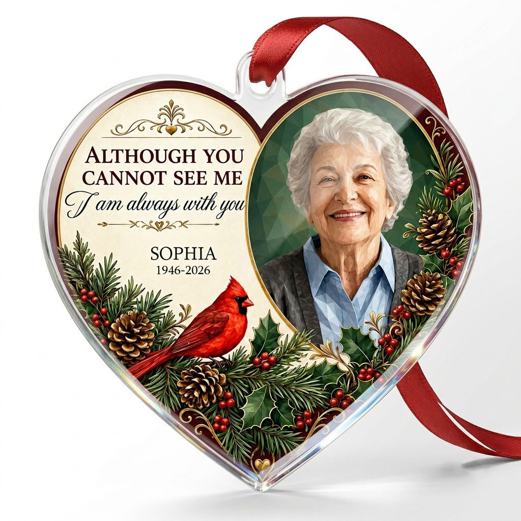 Personalized Cardinal Heart Photo Memorial Acrylic Ornament