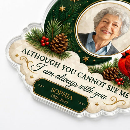 Personalized Cardinal Crescent Moon Photo Memorial Acrylic Ornament