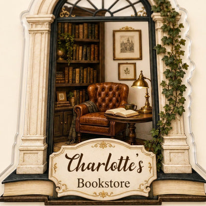 Personalized Library Reading Nook Acrylic Ornament, Custom Book Lover Christmas Keepsake