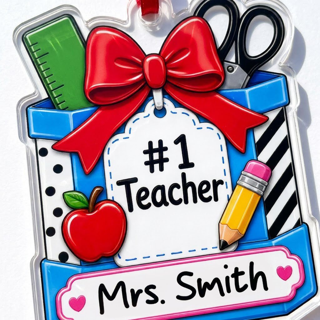 Personalized #1 Teacher Pencil Holder Acrylic Ornament, Custom School Appreciation Keepsake