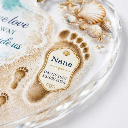 Personalized Beach Footprints Memorial Those We Love Beside Us Heart Glass Ornament