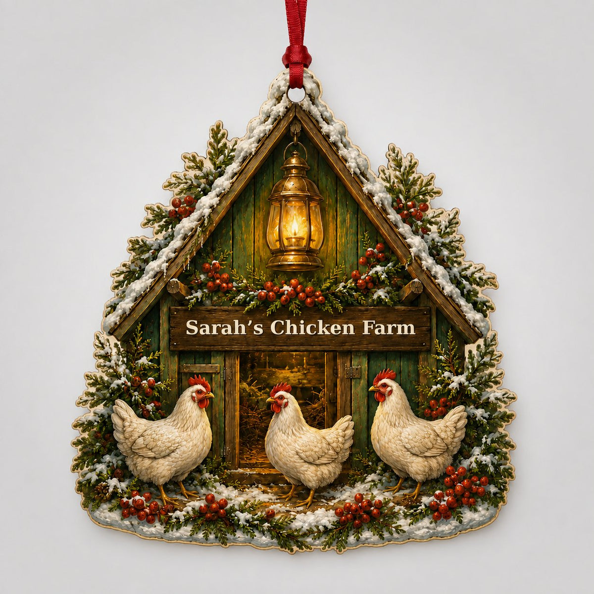 Personalized Chicken Coop Wood Ornament, Custom Farmhouse Chicken Lover Christmas Keepsake