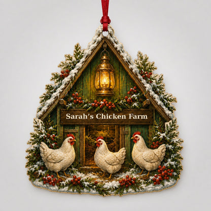 Personalized Chicken Coop Wood Ornament, Custom Farmhouse Chicken Lover Christmas Keepsake