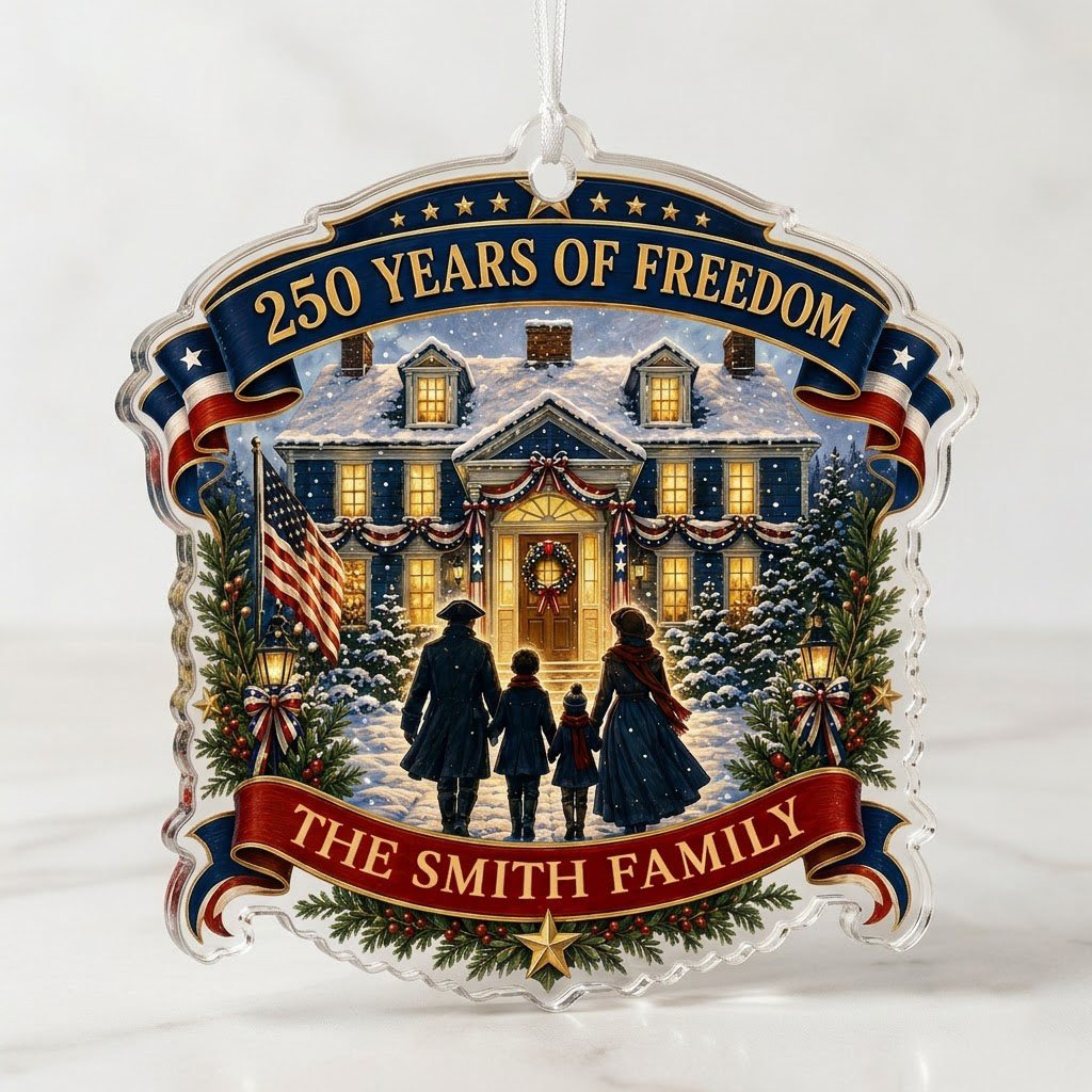 Personalized America 250th Years of Freedom Acrylic Ornament, Custom Patriotic Holiday Keepsake