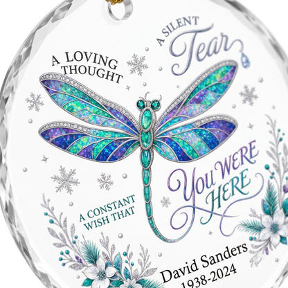 Personalized Dragonfly Memorial A Loving Thought A Silent Tear Round Glass Ornament