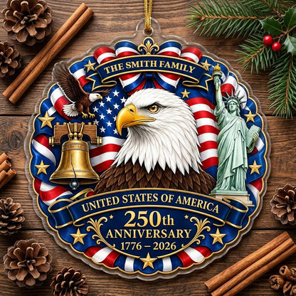 Personalized USA 250th Anniversary Acrylic Ornament, Custom Patriotic American Keepsake
