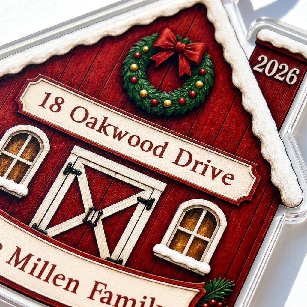 Personalized Rustic Red Barn New Home Acrylic Ornament