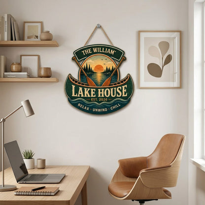 Personalized Lake House Canoe Sunset Wooden Hanging Sign