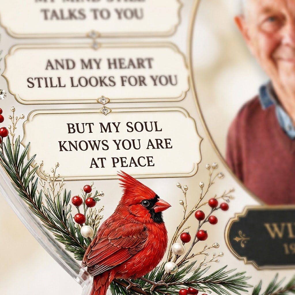 Personalized Cardinal Heart Photo Memorial Acrylic Ornament