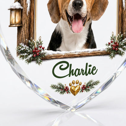 Personalized Dog Photo Rustic Window Lanterns Heart Glass Ornament