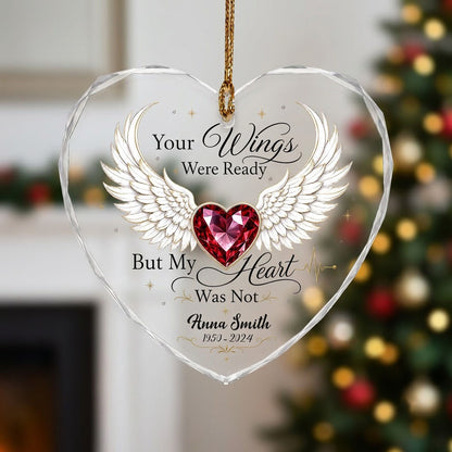 Personalized Angel Wings Memorial Your Wings Were Ready Ruby Heart Glass Ornament