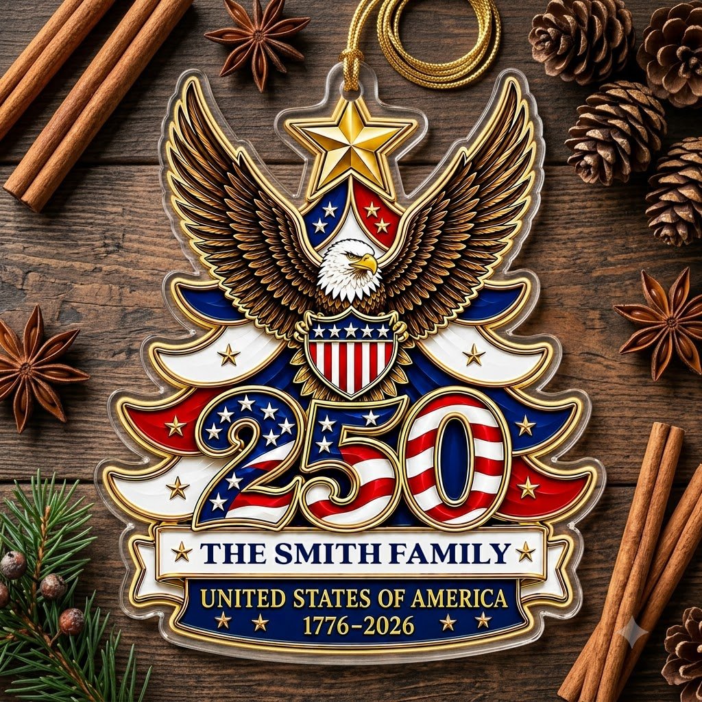 Personalized USA 250th Semiquincentennial Acrylic Ornament, Custom Patriotic American Keepsake