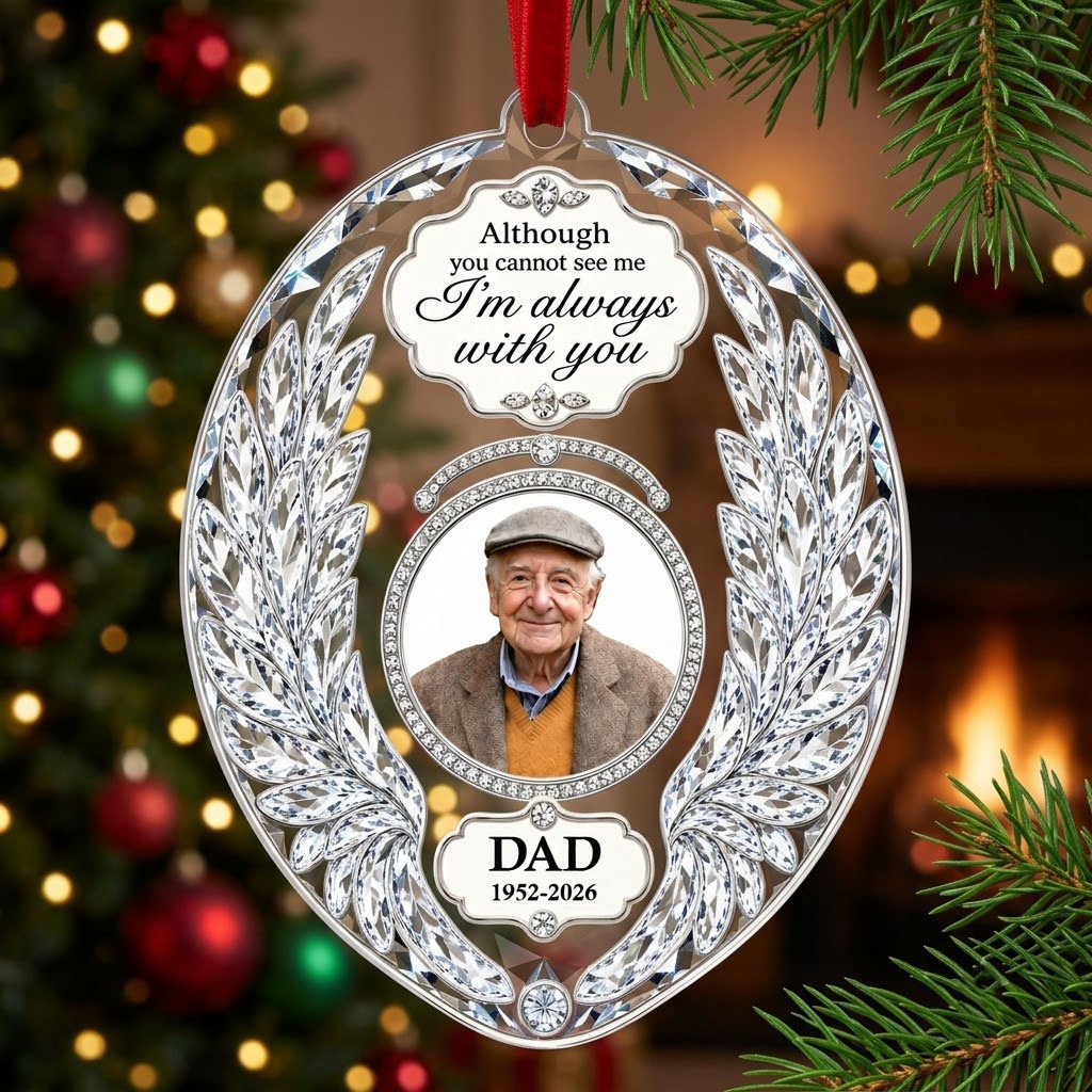 Personalized Crystal Angel Wings Oval Photo Memorial Acrylic Ornament