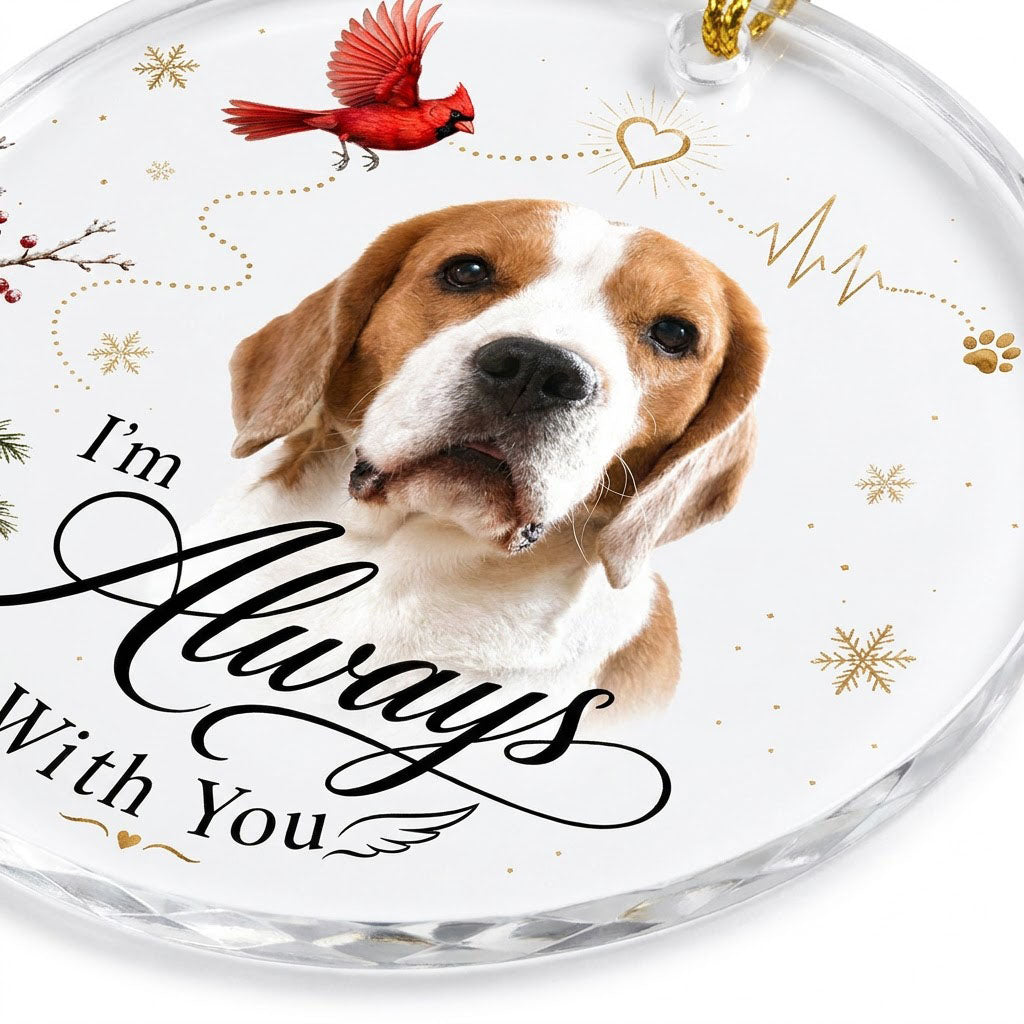 Personalized Dog Memorial Photo I'm Always With You Cardinal Round Glass Ornament